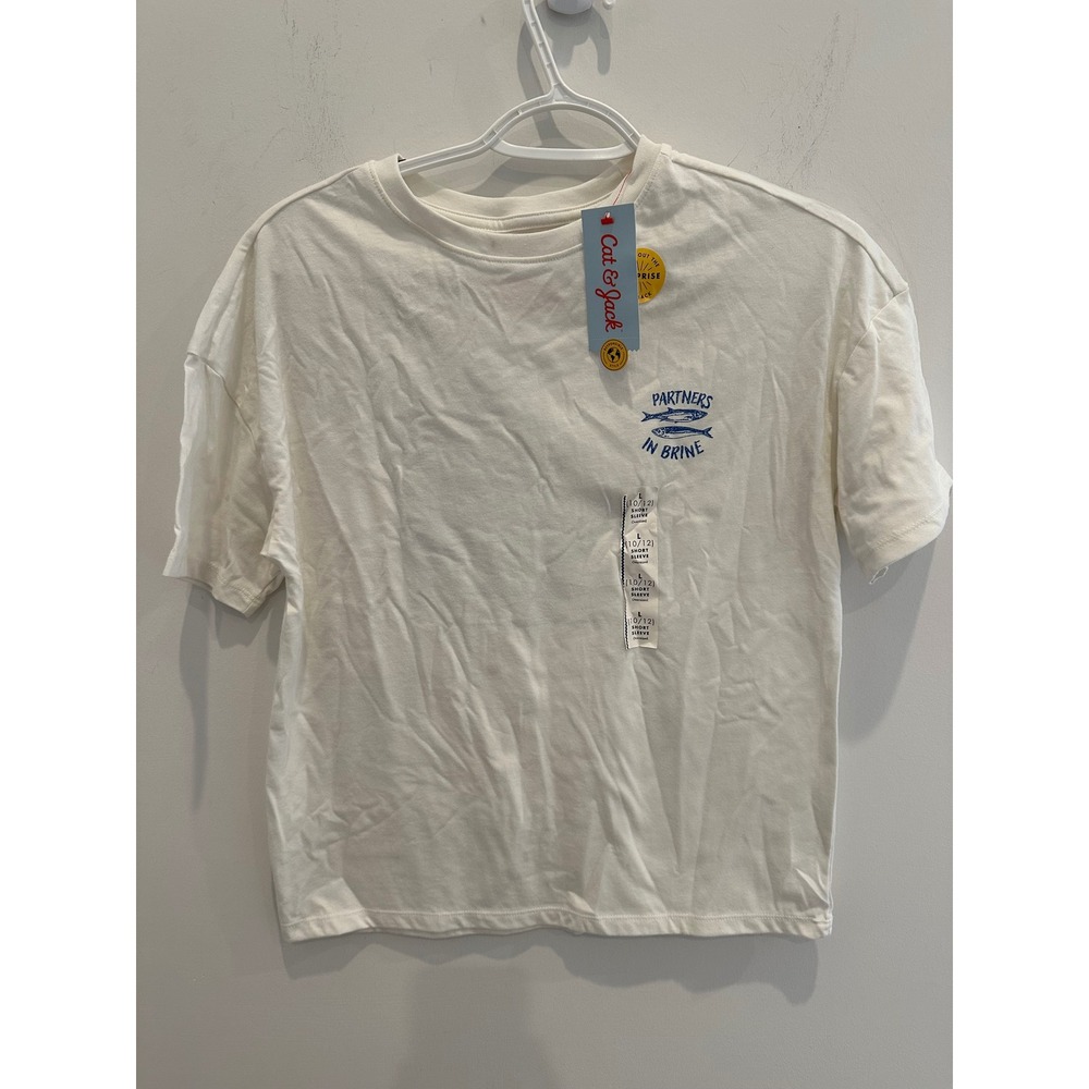 Cat & Jack Partners in Brine Sardine Graphic Tee Cream Oversized L 10/12